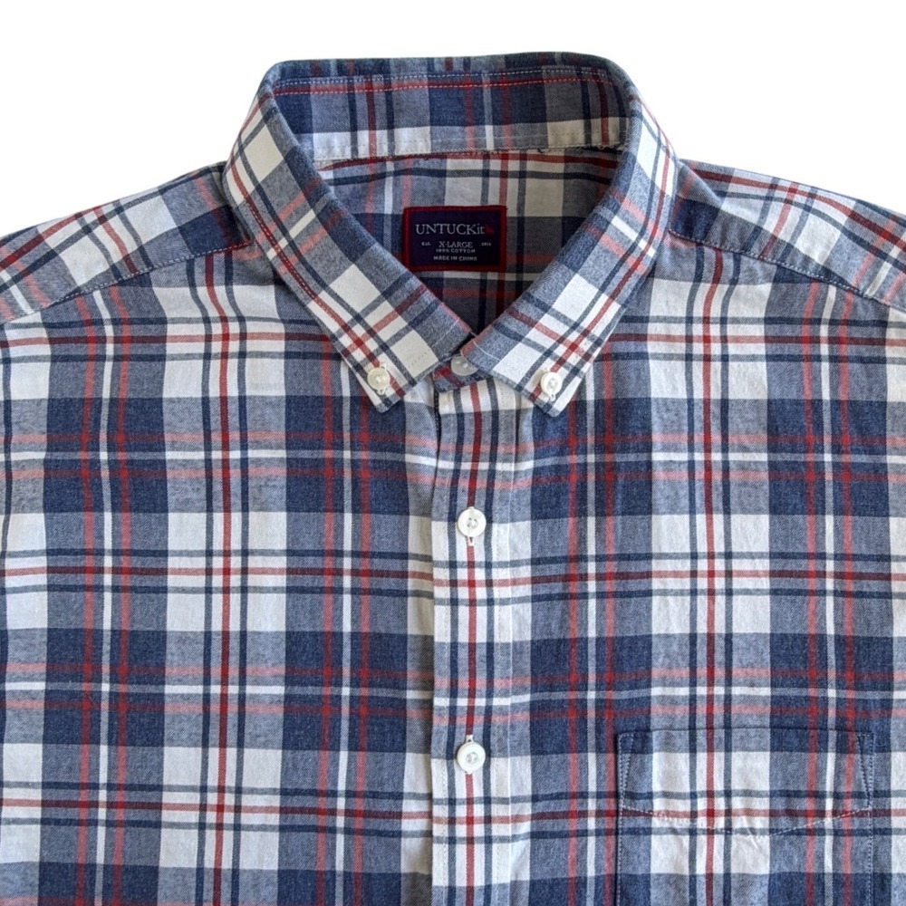 UNTUCKit Mens XL Blue Red Plaid Flannel Button Down Shirt Cotton Long Sleeve